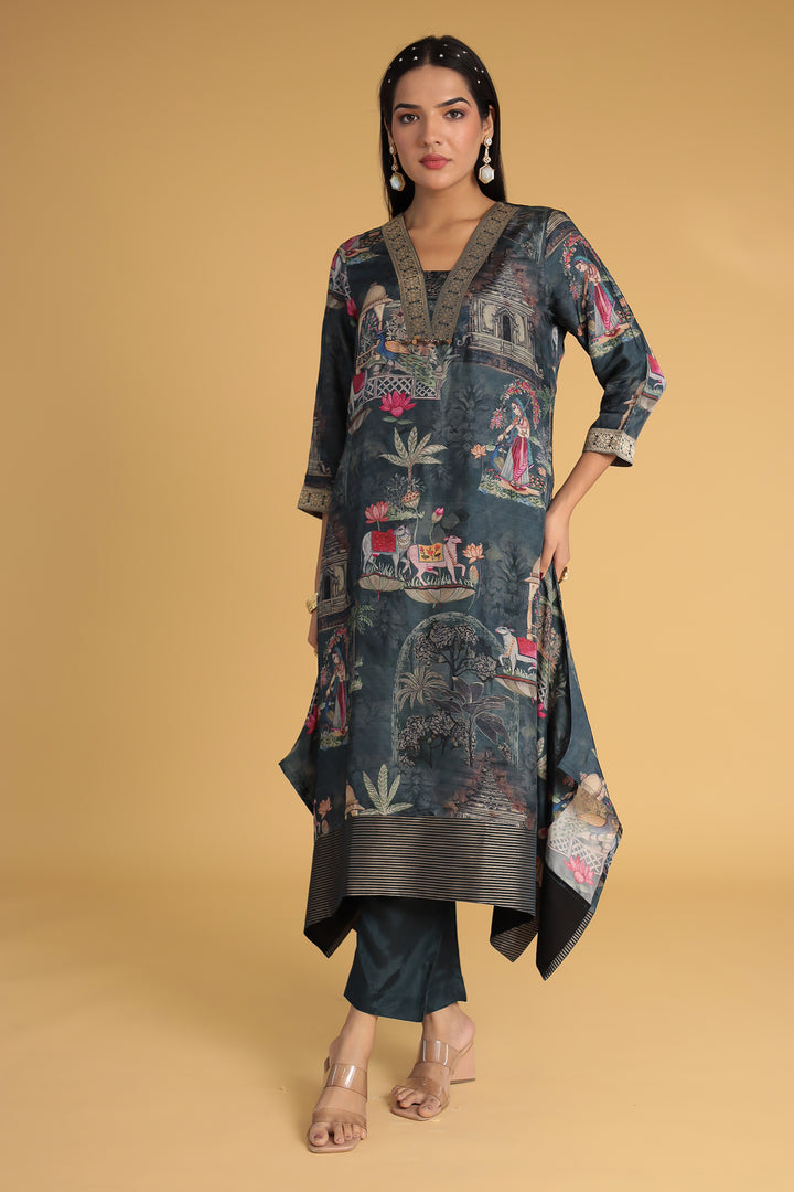 Dark Blue Silk Kurta Set