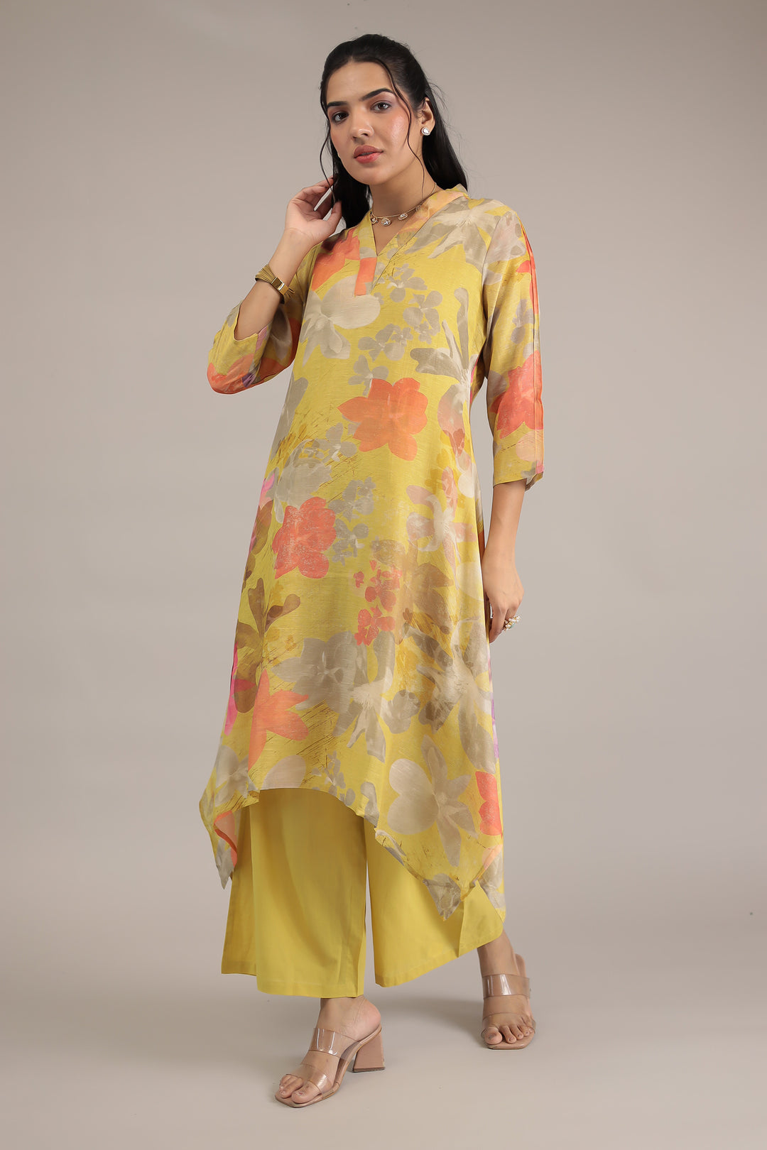 Printed Cotton Chanderi Kurta Set Stitched