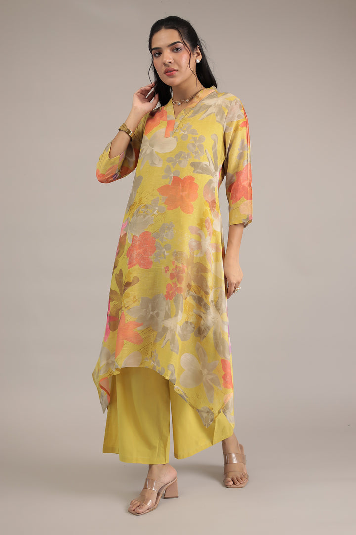 Printed Cotton Chanderi Kurta Set Stitched