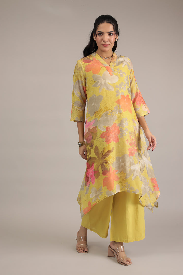 Yellow Printed Cotton Kurta 