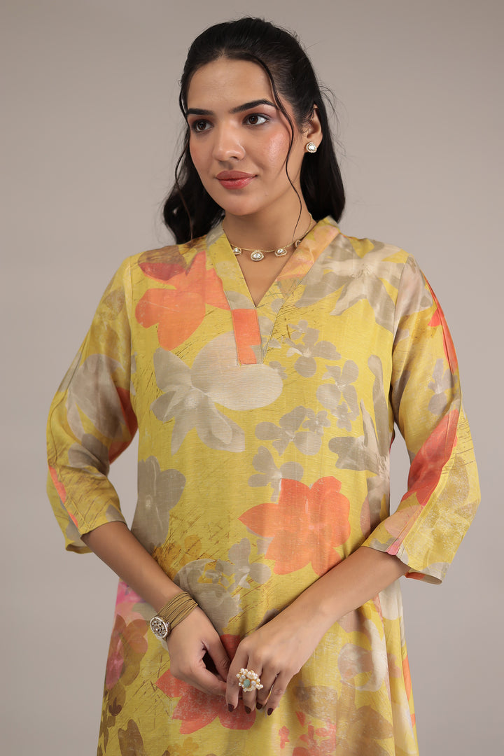 Printed Cotton Chanderi Kurta Set Stitched