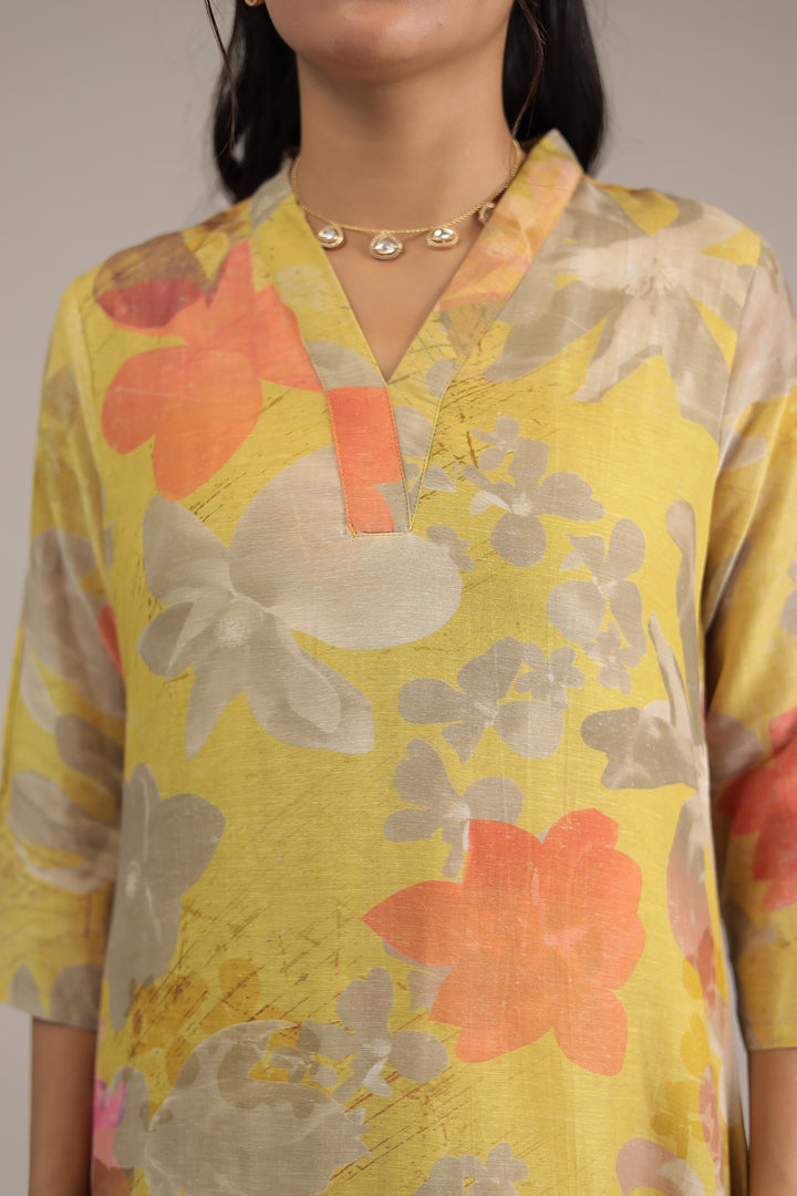 Printed Cotton Chanderi Kurta Set Stitched