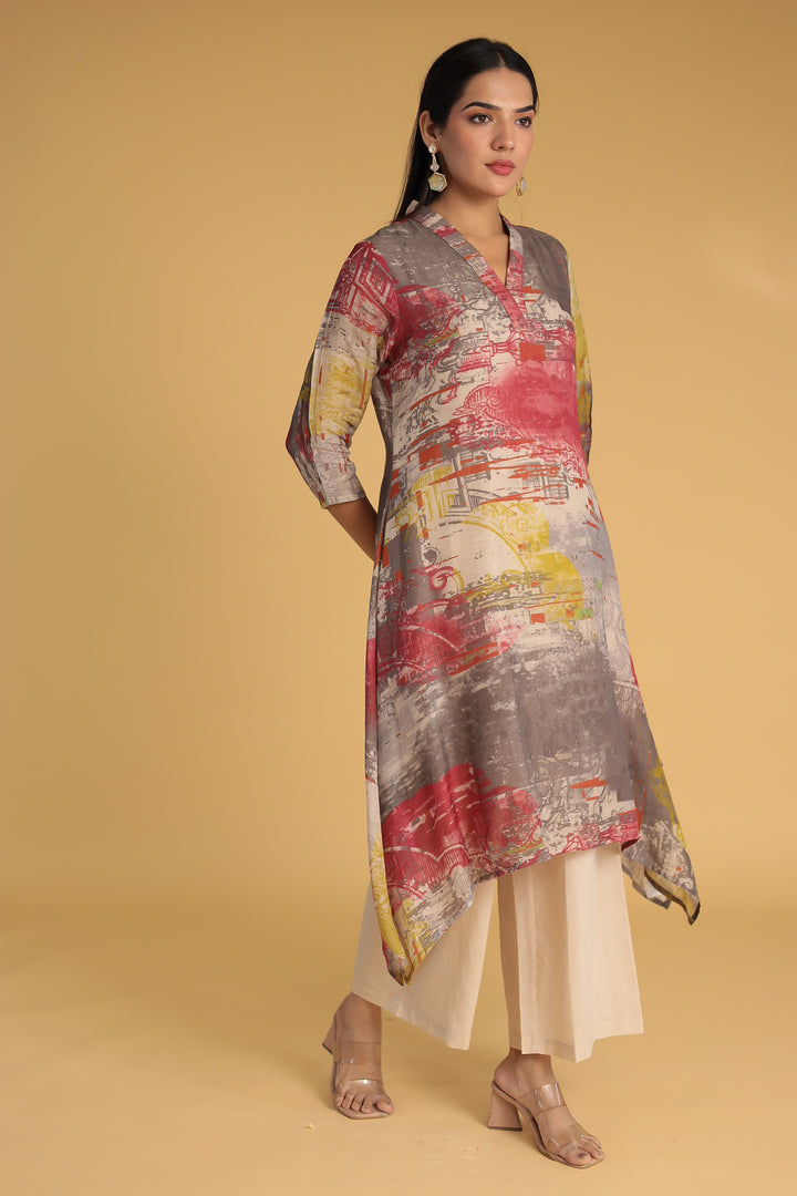 Printed Chanderi Kurta