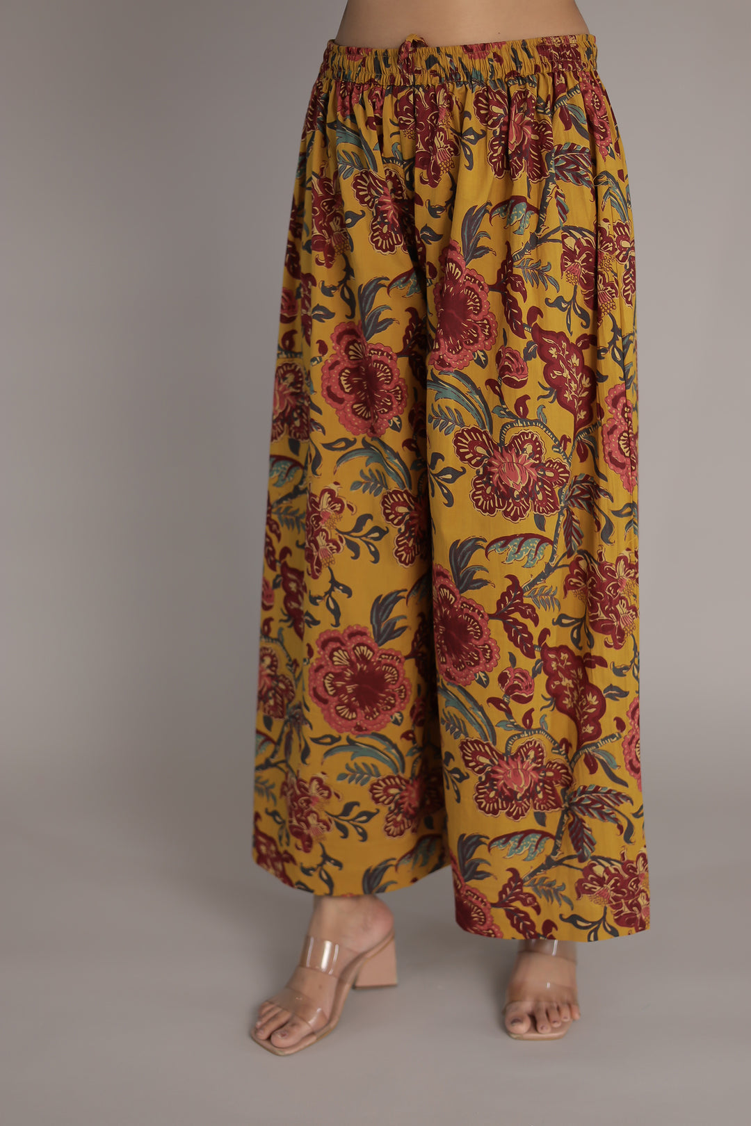 Gold Printed Chanderi Silk Suit with Mirror and Thread work