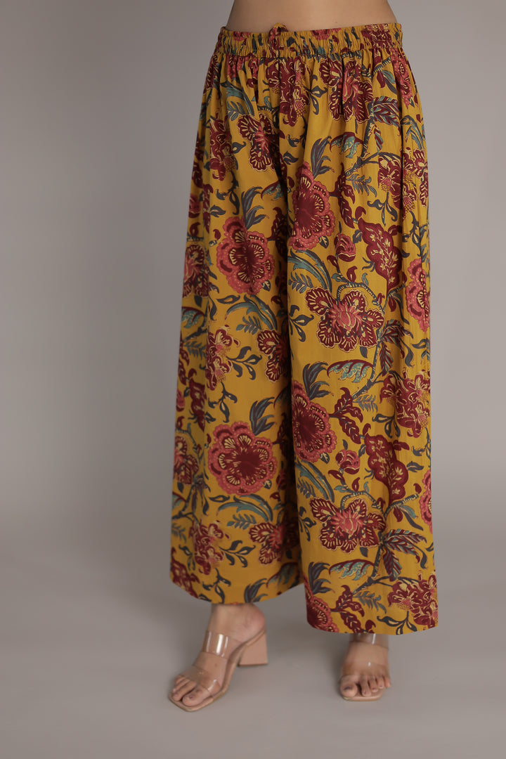 Gold Printed Chanderi Silk Suit with Mirror and Thread work