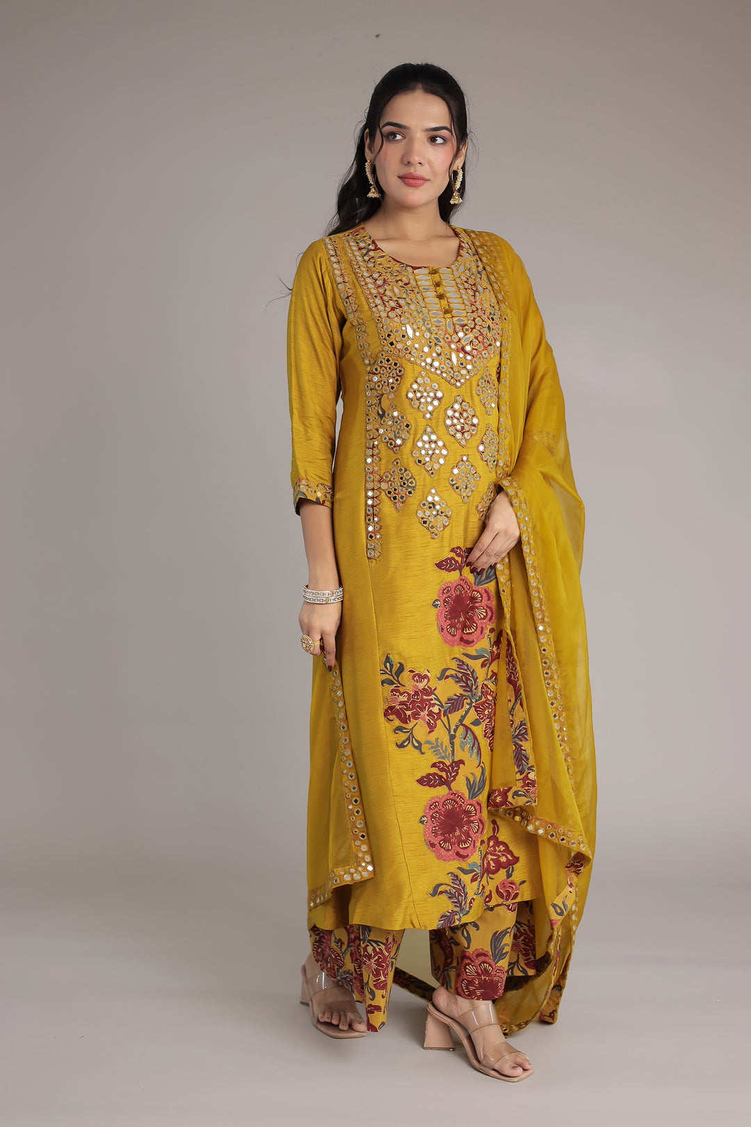 Gold Printed Chanderi Silk Suit 