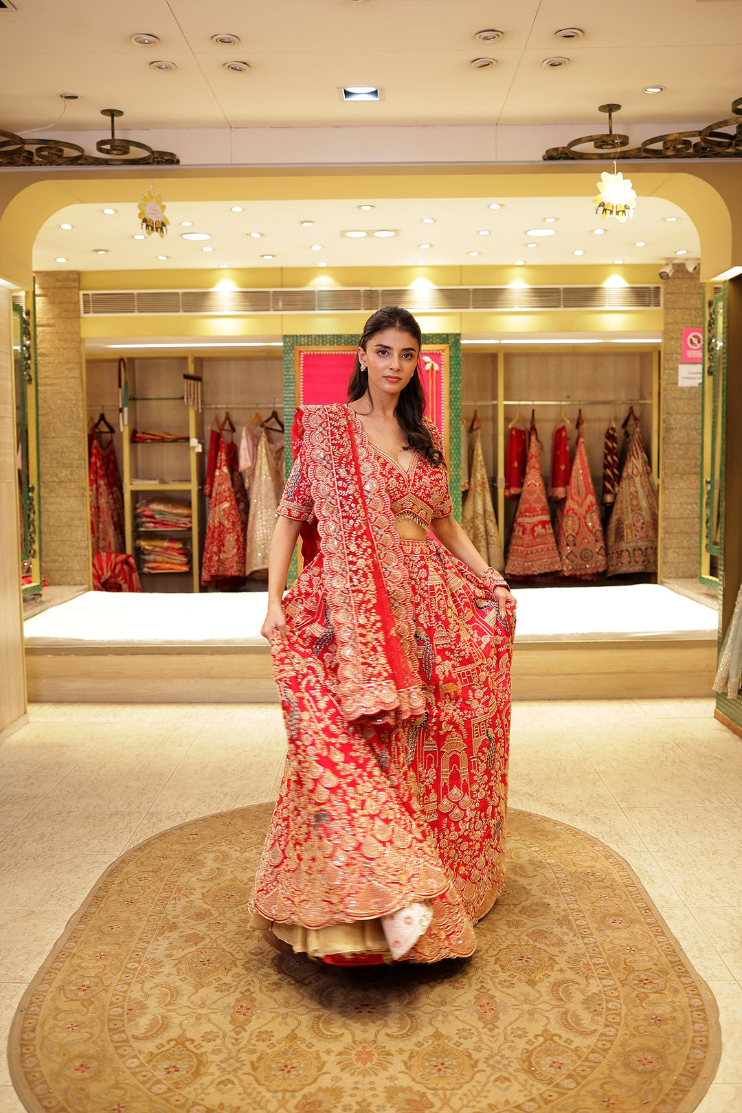 Raw silk Zardozi Lehenga with Sequins and Thread work.
