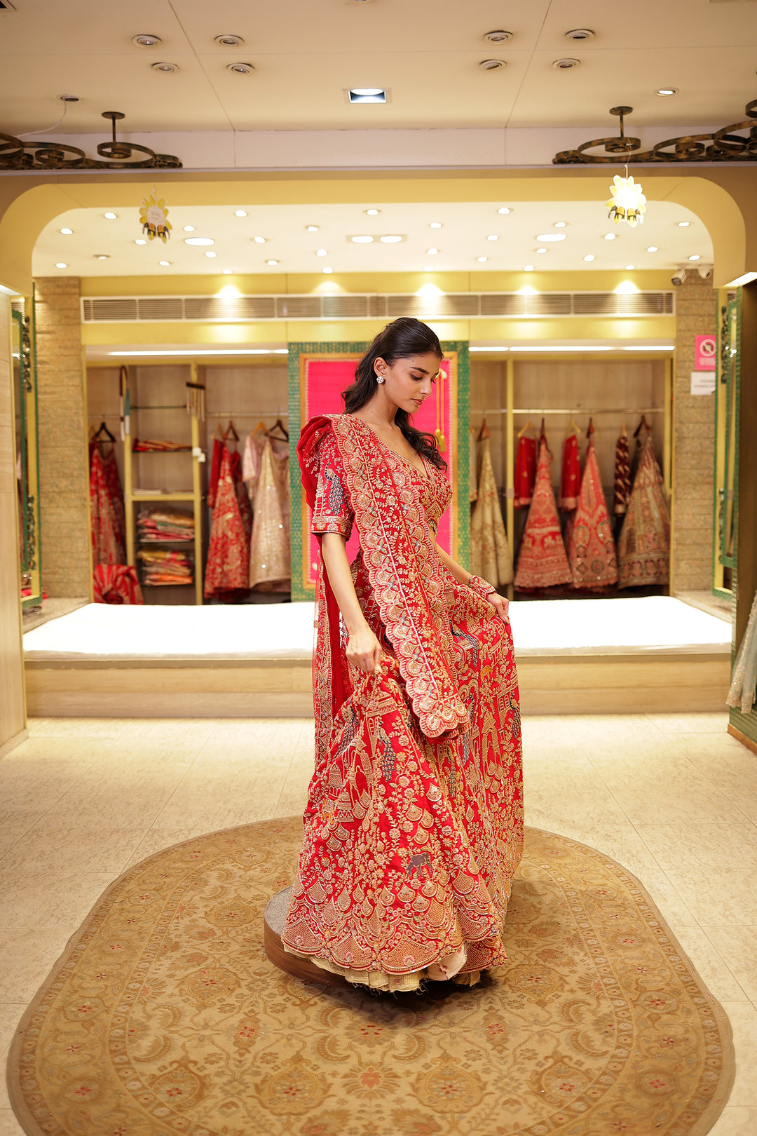 Raw silk Zardozi Lehenga with Sequins and Thread work.
