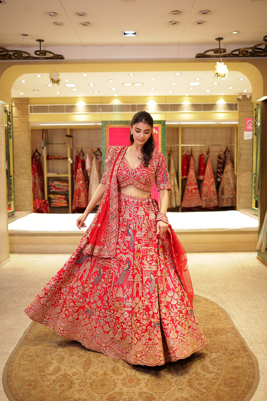 Raw silk Zardozi Lehenga with Sequins and Thread work.