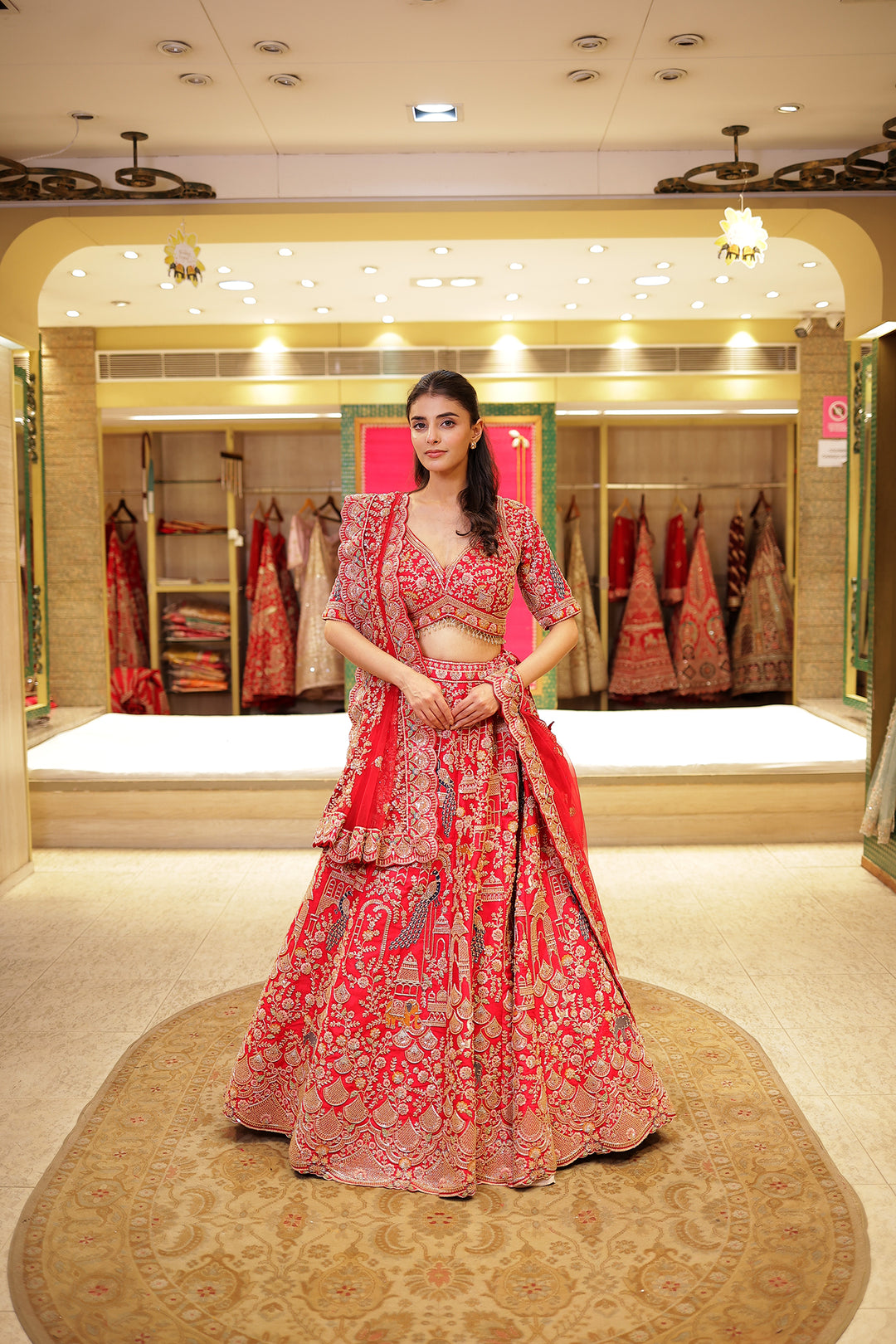 Raw silk Zardozi Lehenga with Sequins and Thread work.