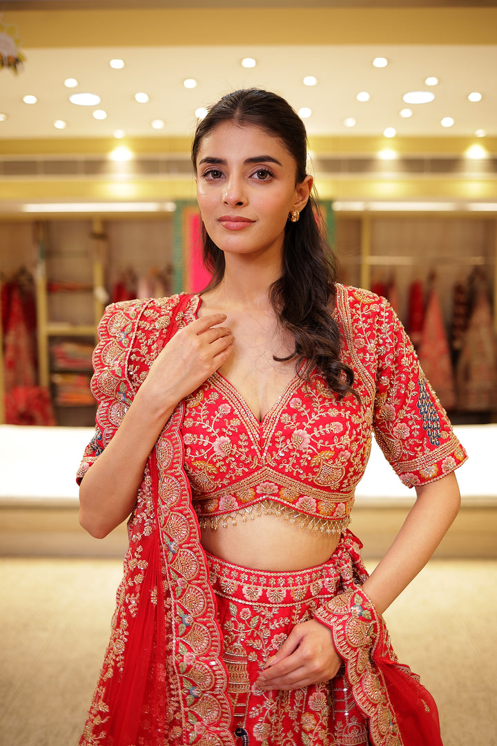 Raw silk Zardozi Lehenga with Sequins and Thread work.