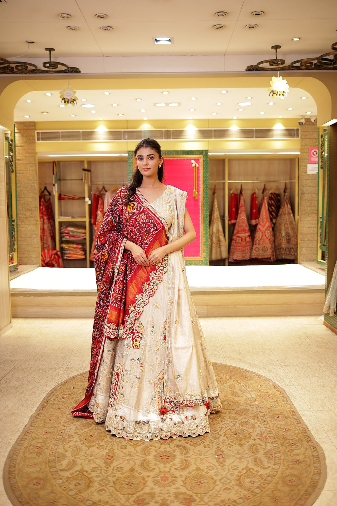 Cream Raw Silk Lehenga 