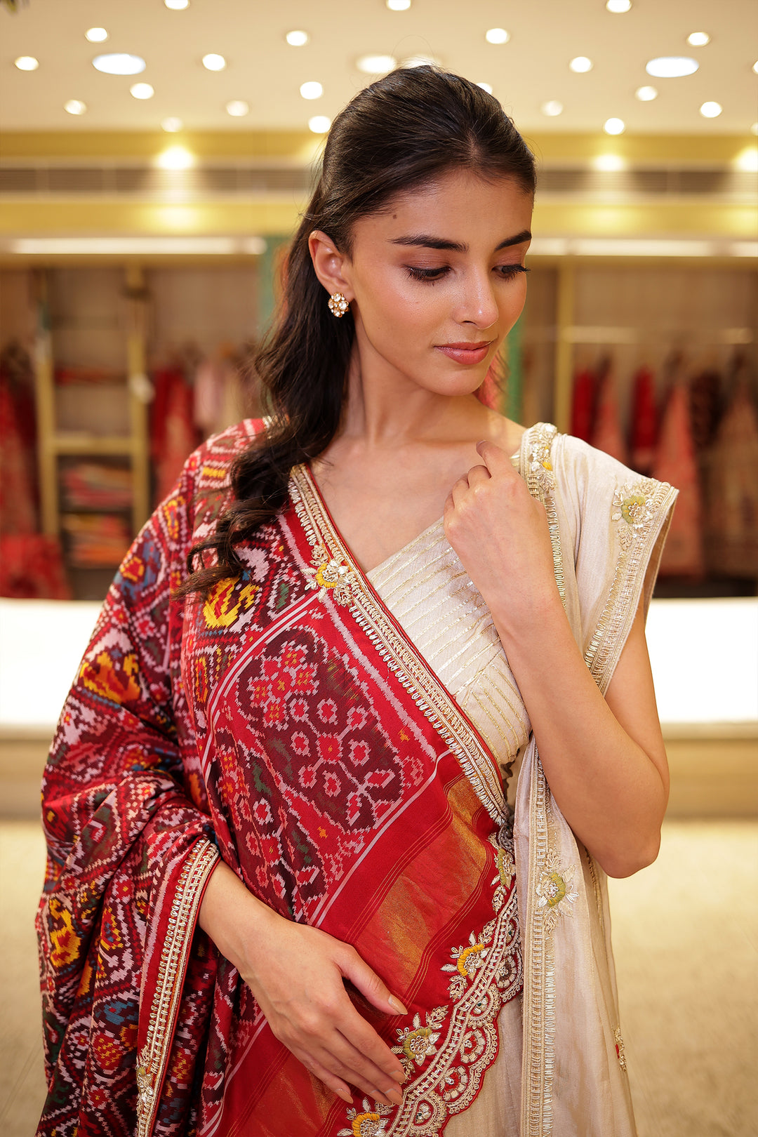 Raw silk Zardozi Lehenga with Thread and Zari work.