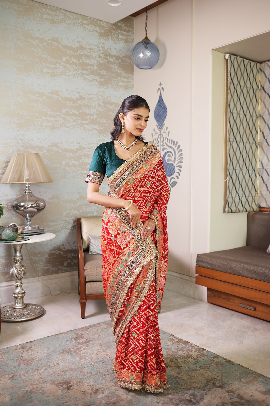 Red Khaddi Bandhej Pure georgette Saree