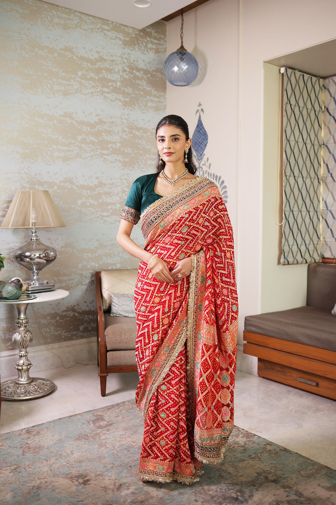 Red Khaddi Bandhej Pure georgette Saree