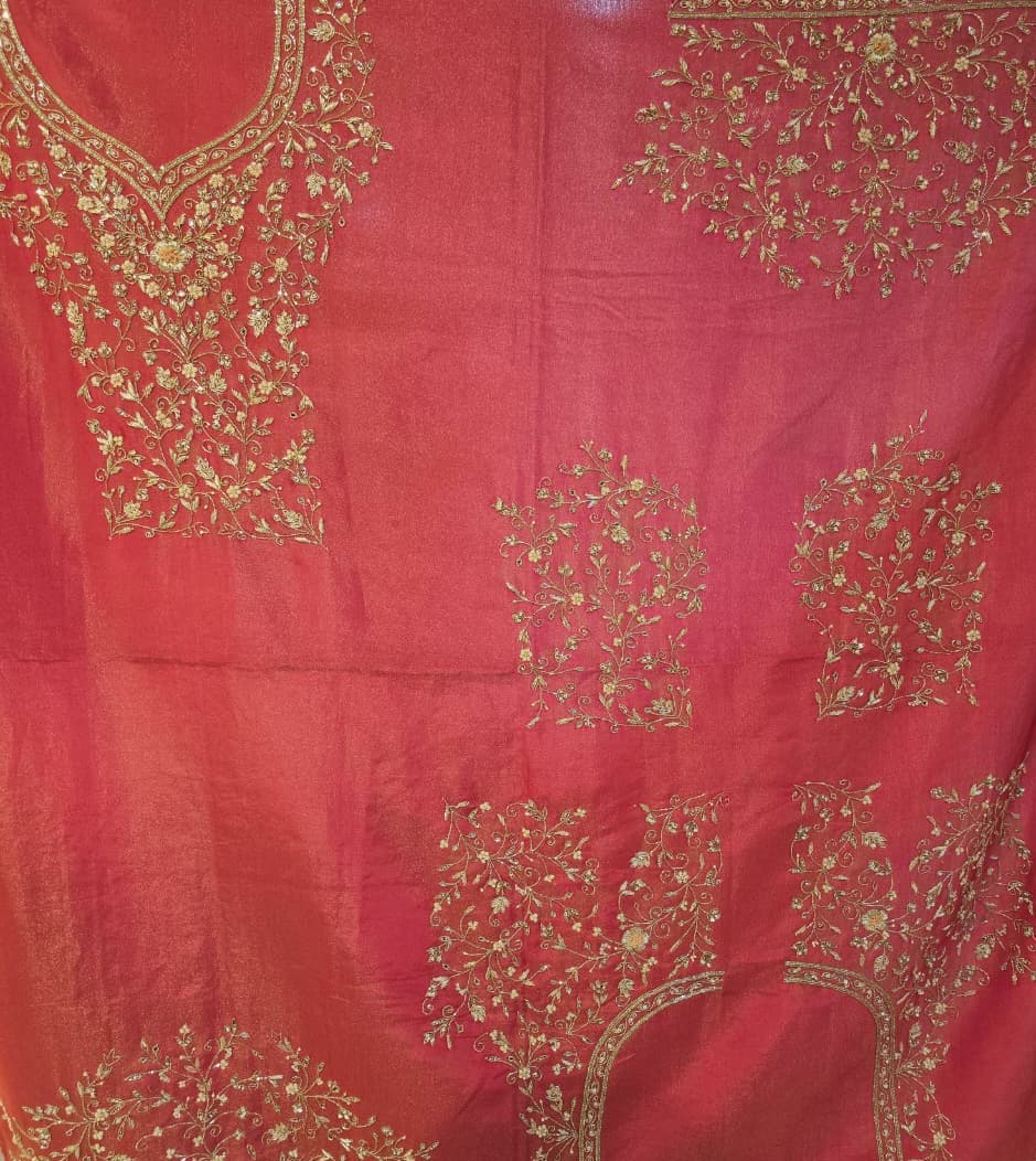 Silk Lehenga with Aari, Cutdana, Dori, Pearl, Stone, Thread, Zardozi, Zari work.