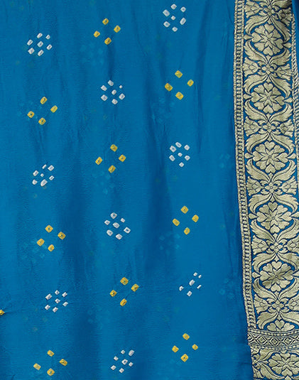 Blue Bandhej Pure Handloom Georgette  Saree