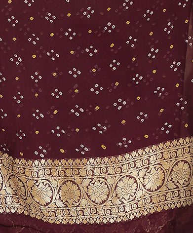 Purple Bandhej Pure Handloom Georgette  Saree