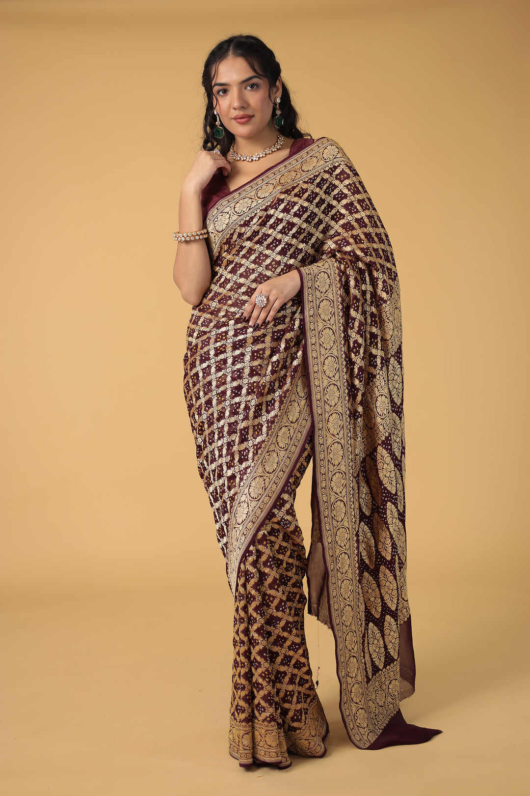 Purple Bandhej Pure Handloom Georgette  Saree