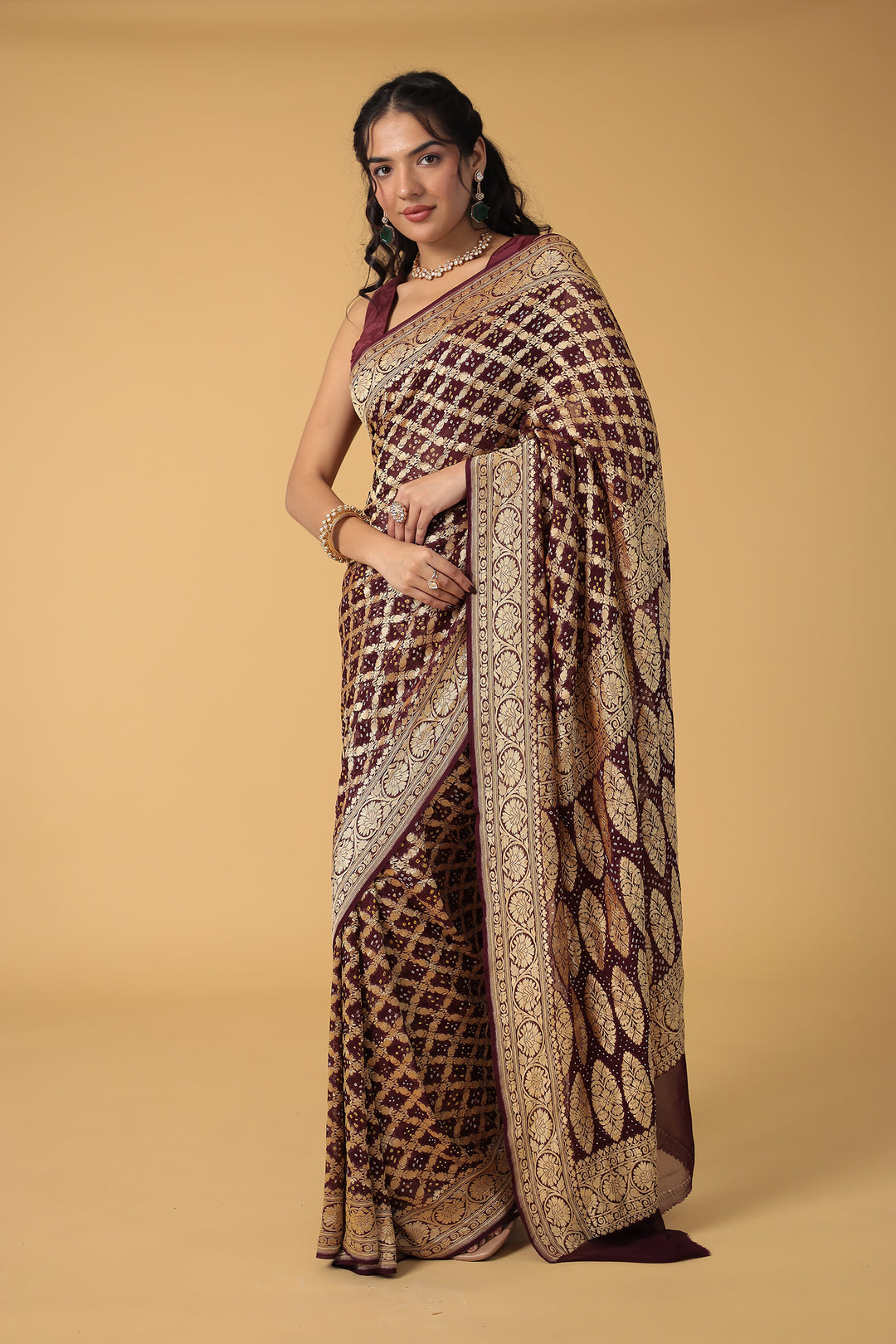 Purple Bandhej Pure Handloom Georgette  Saree