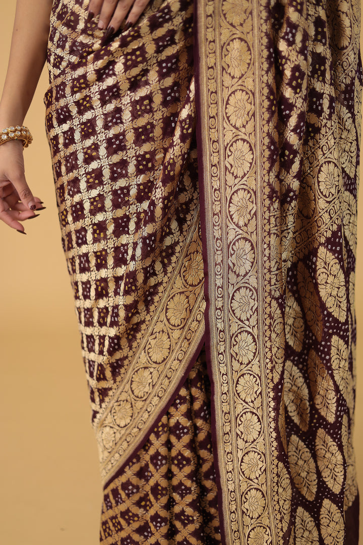 Purple Bandhej Pure Handloom Georgette  Saree