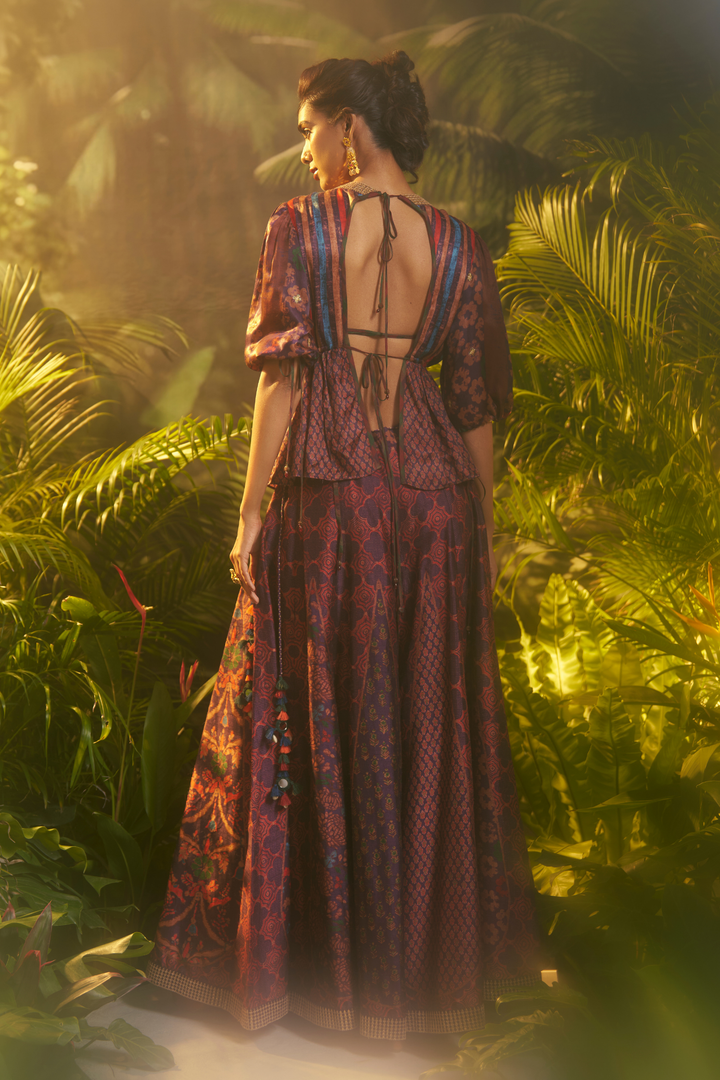 Crepe Indowestern with Aari, Printed, Sequins, Zari work.