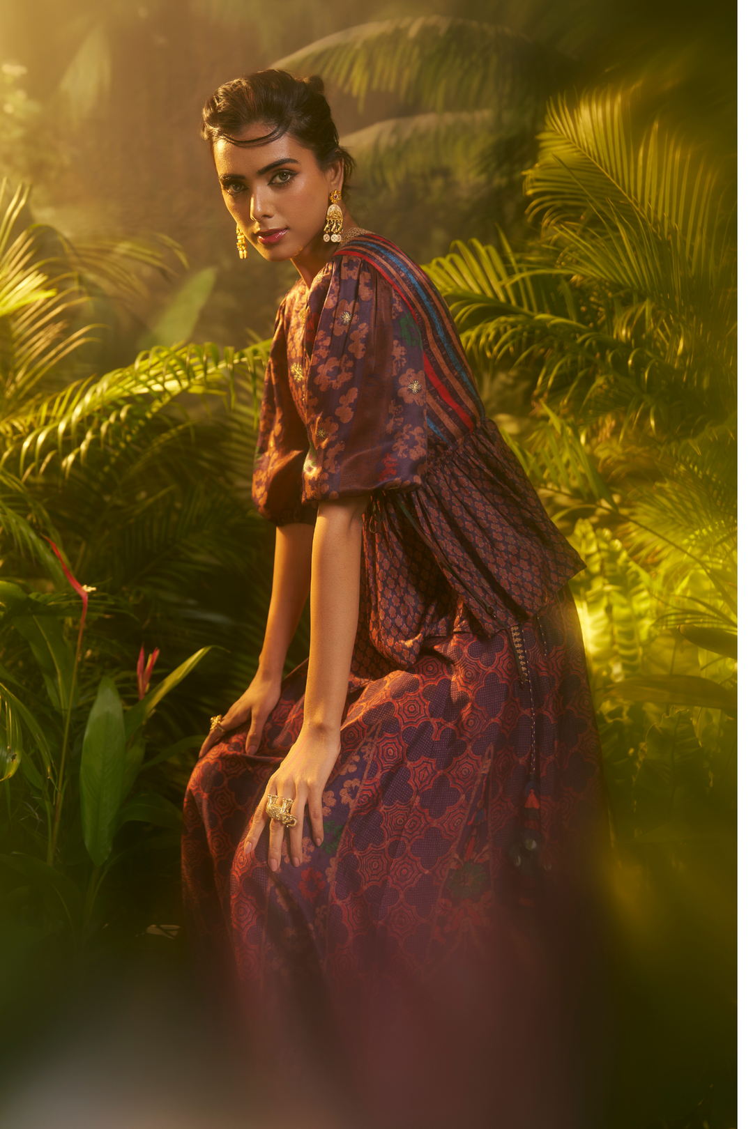 Crepe Indowestern with Aari, Printed, Sequins, Zari work.