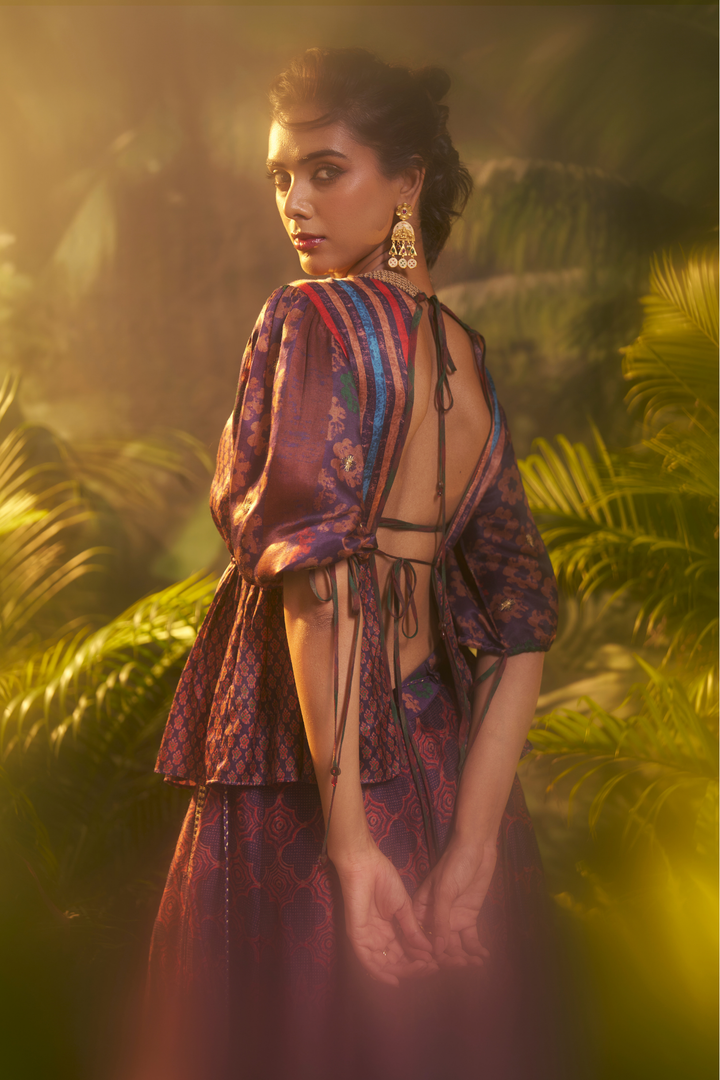 Crepe Indowestern with Aari, Printed, Sequins, Zari work.