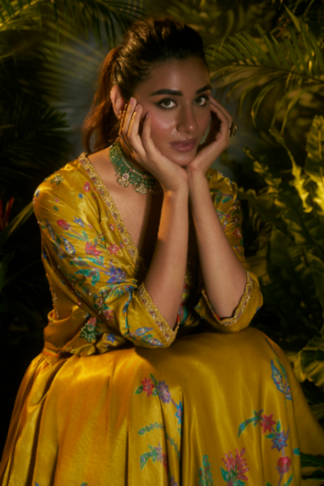 Crepe silk Indowestern with Aari, Pearl, Printed, Sequins, Zardozi work.