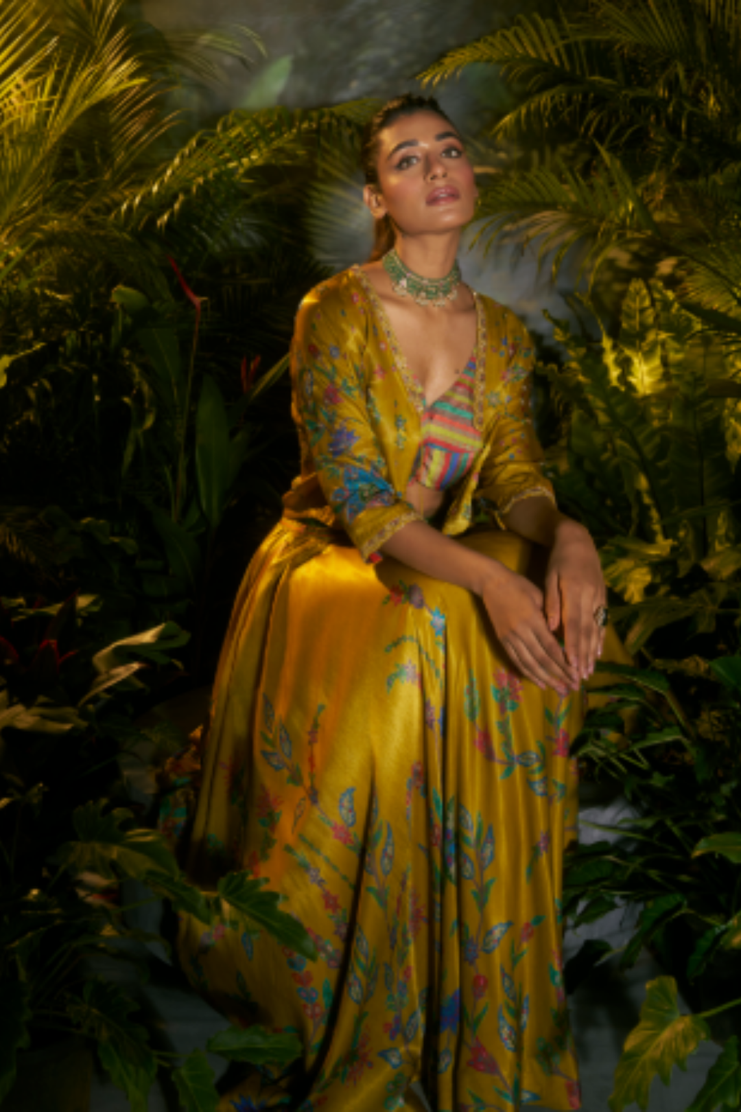 Crepe silk Indowestern with Aari, Pearl, Printed, Sequins, Zardozi work.