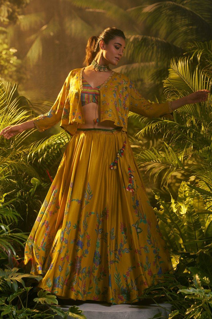 Crepe silk Indowestern with Aari, Pearl, Printed, Sequins, Zardozi work.