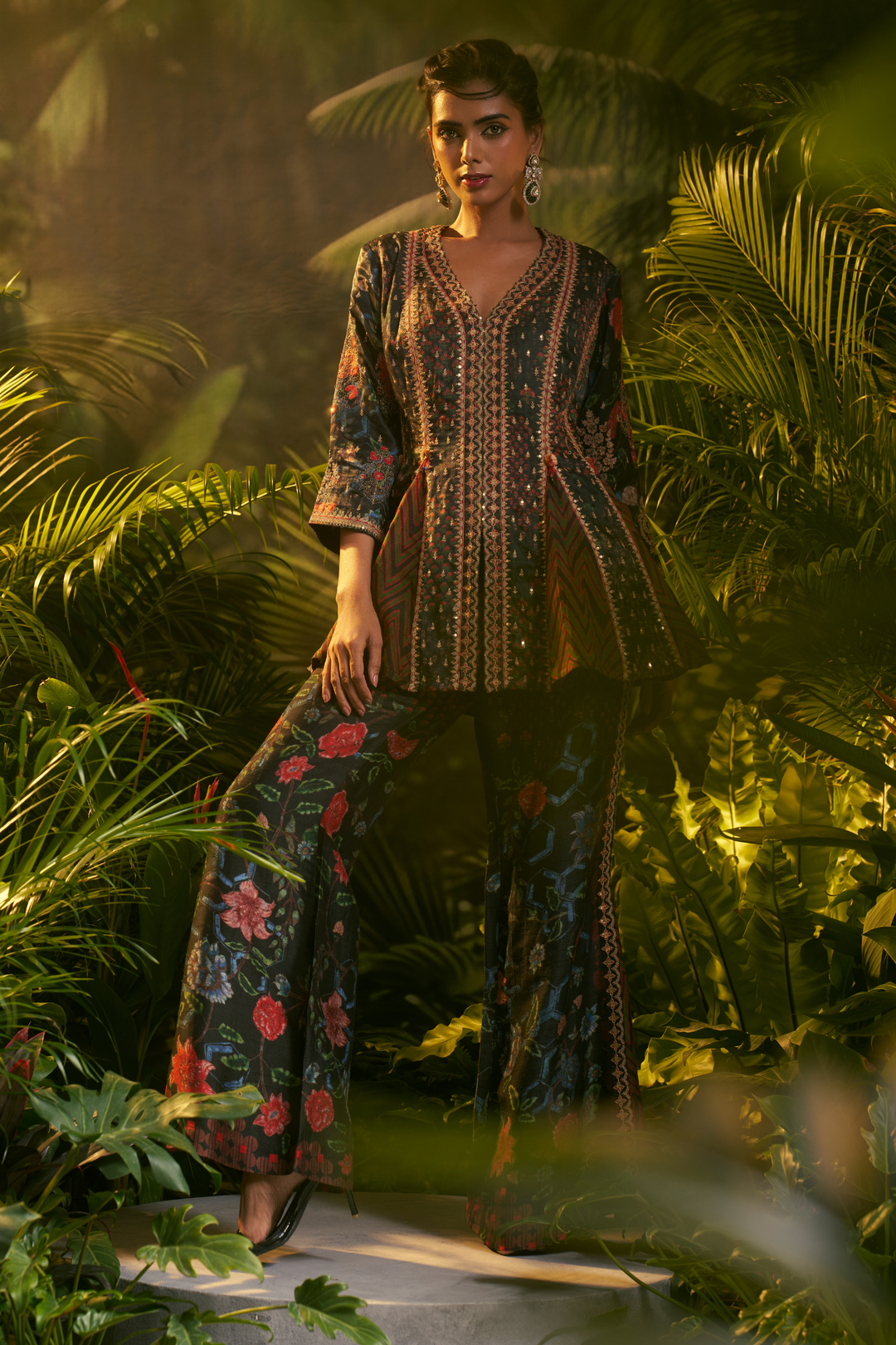 Crepe Suit  with Aari, Printed, Sequins, Thread work.