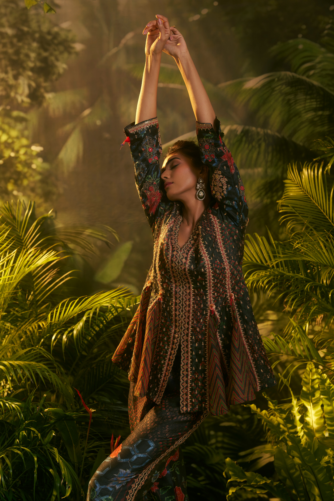 Crepe Suit  with Aari, Printed, Sequins, Thread work.