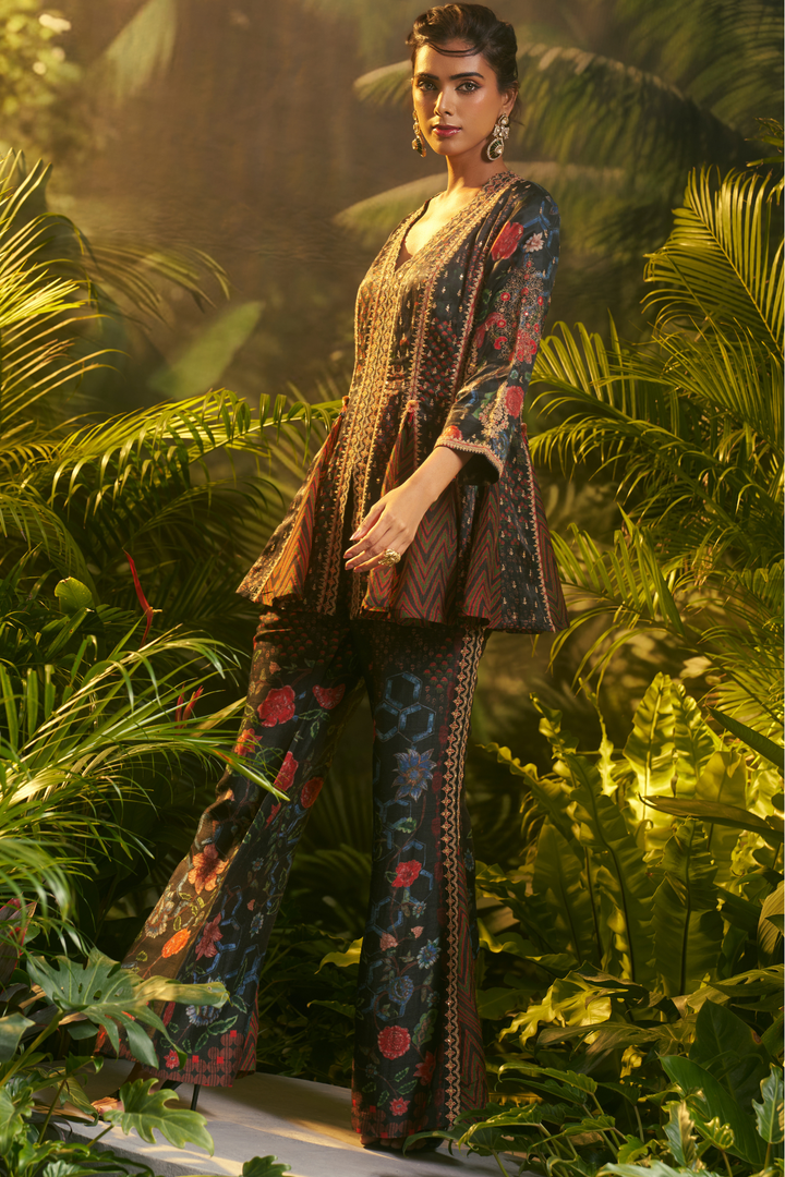 Crepe Suit  with Aari, Printed, Sequins, Thread work.