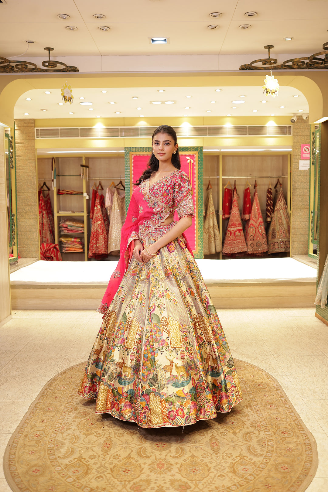 Pure Handloom Printed silk Lehenga with Aari, Sequins, Thread and Zardozi work