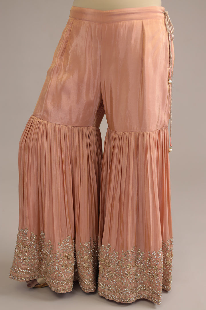 Peach Tissue  Suit with Cutdana and Sequins work