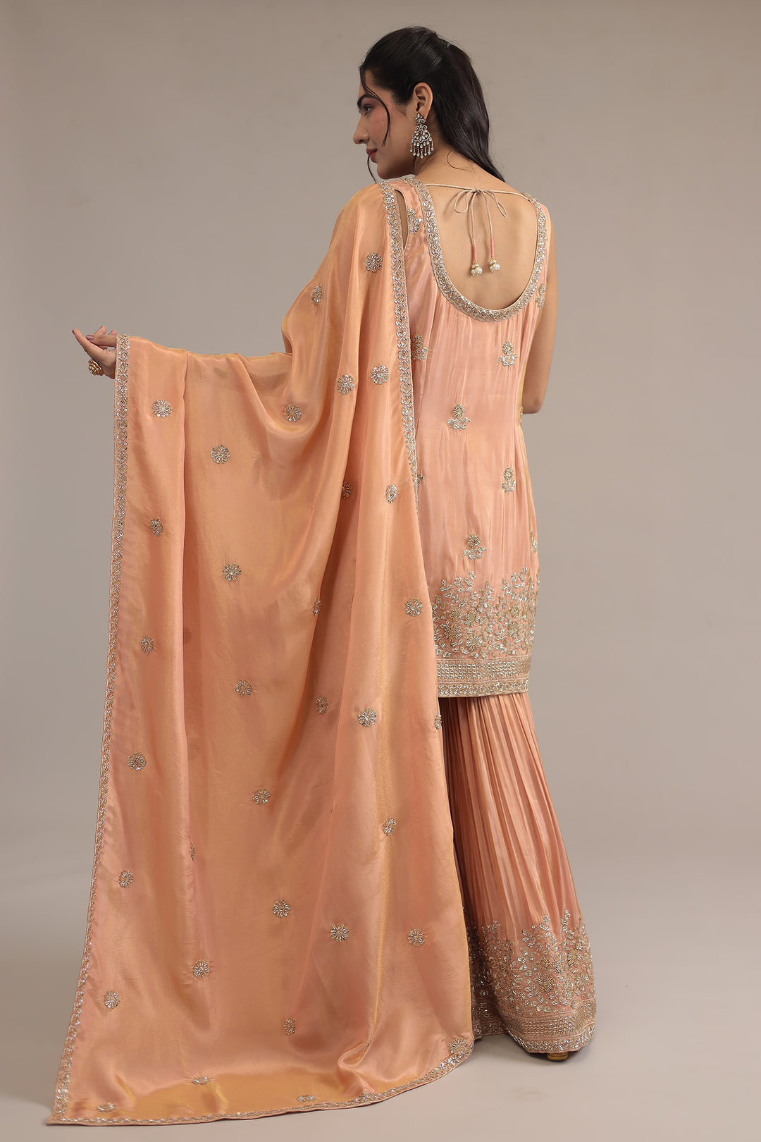 Peach Tissue  Suit with Cutdana and Sequins work