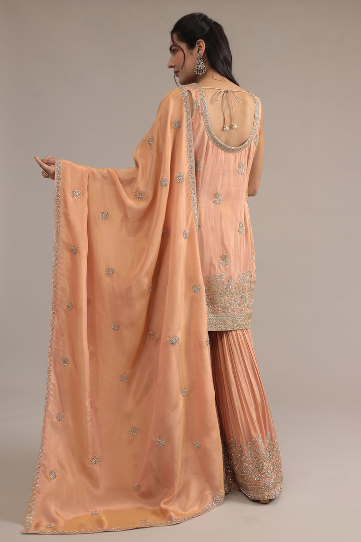 Peach Tissue  Suit with Cutdana and Sequins work