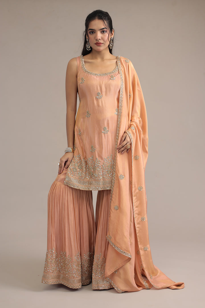 Designer Peach Tissue Suit 