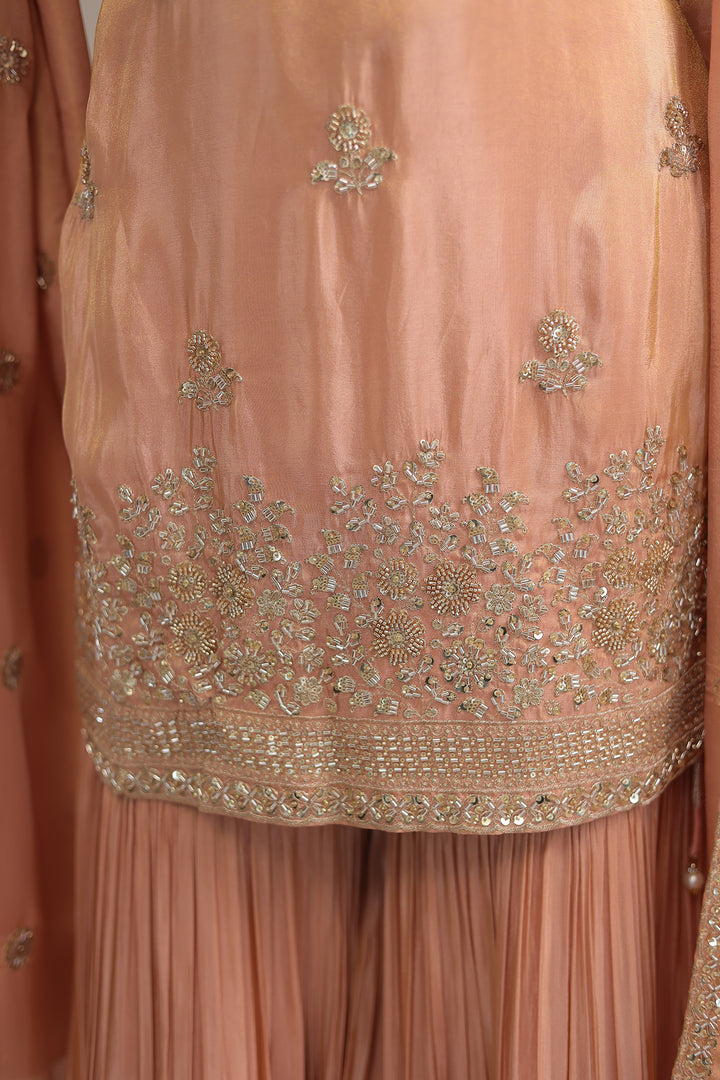 Peach Tissue  Suit with Cutdana and Sequins work