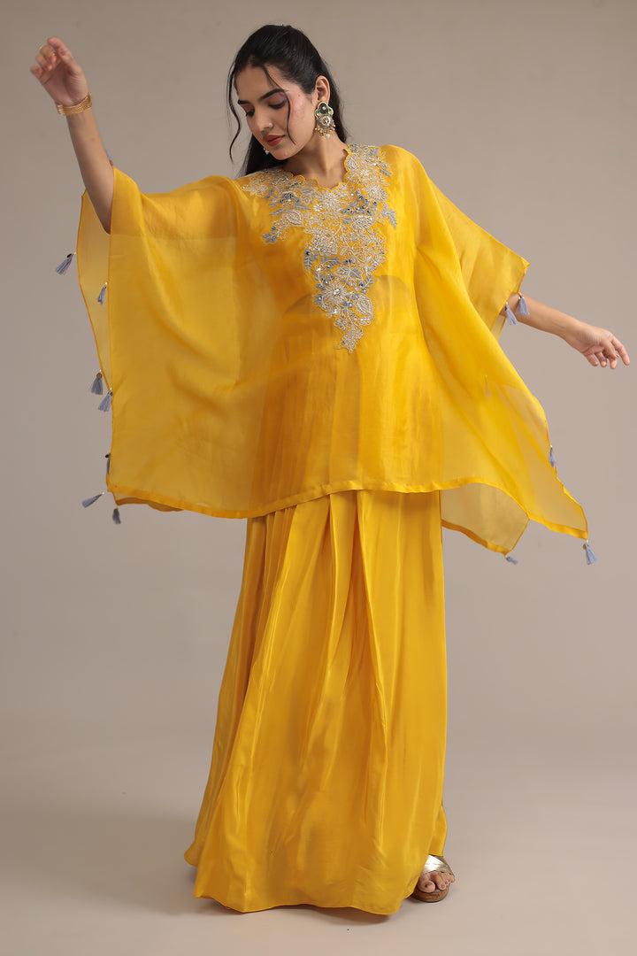 Yellow Silk Short Kaftan