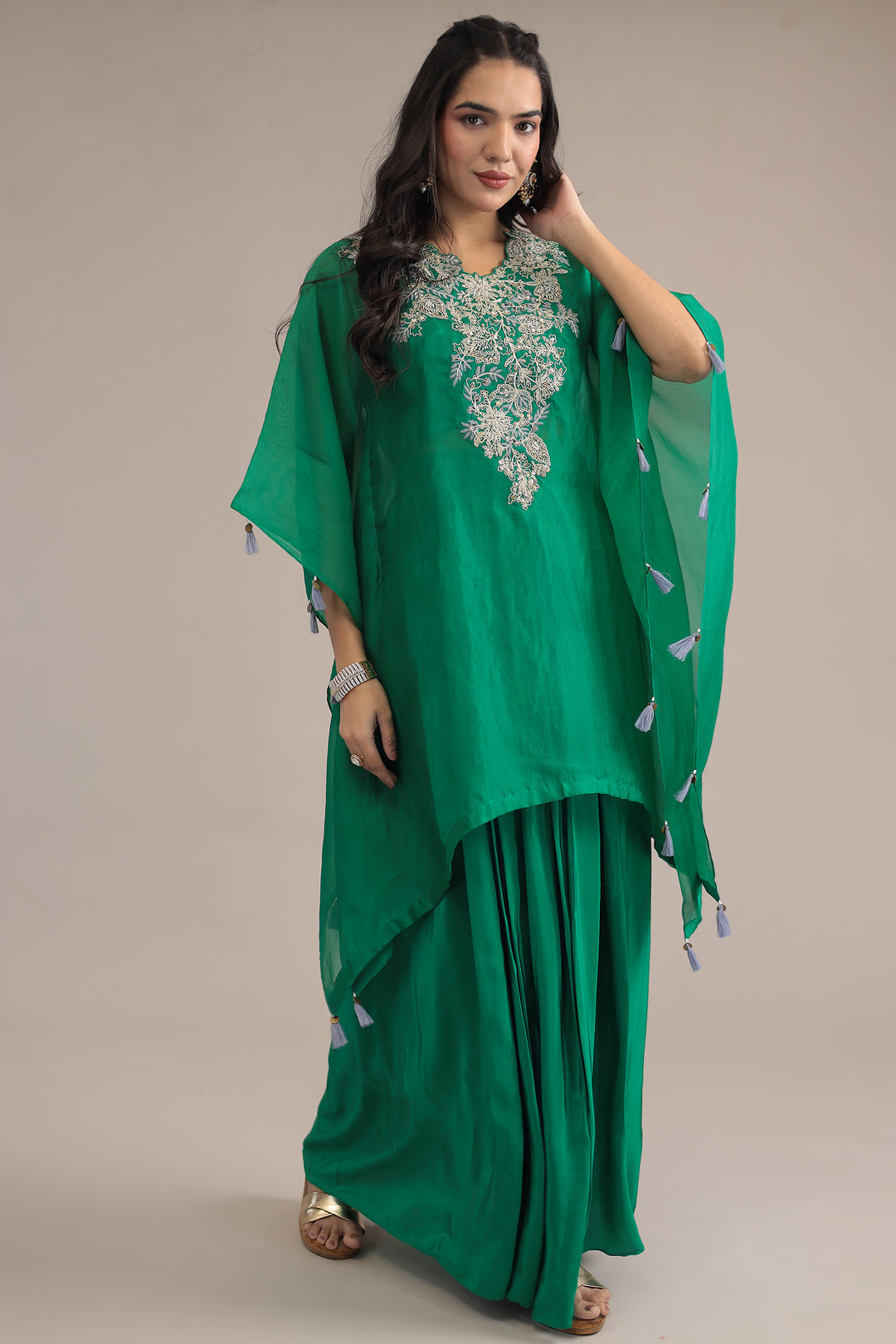 Dark Green Crepe Silk Kaftan