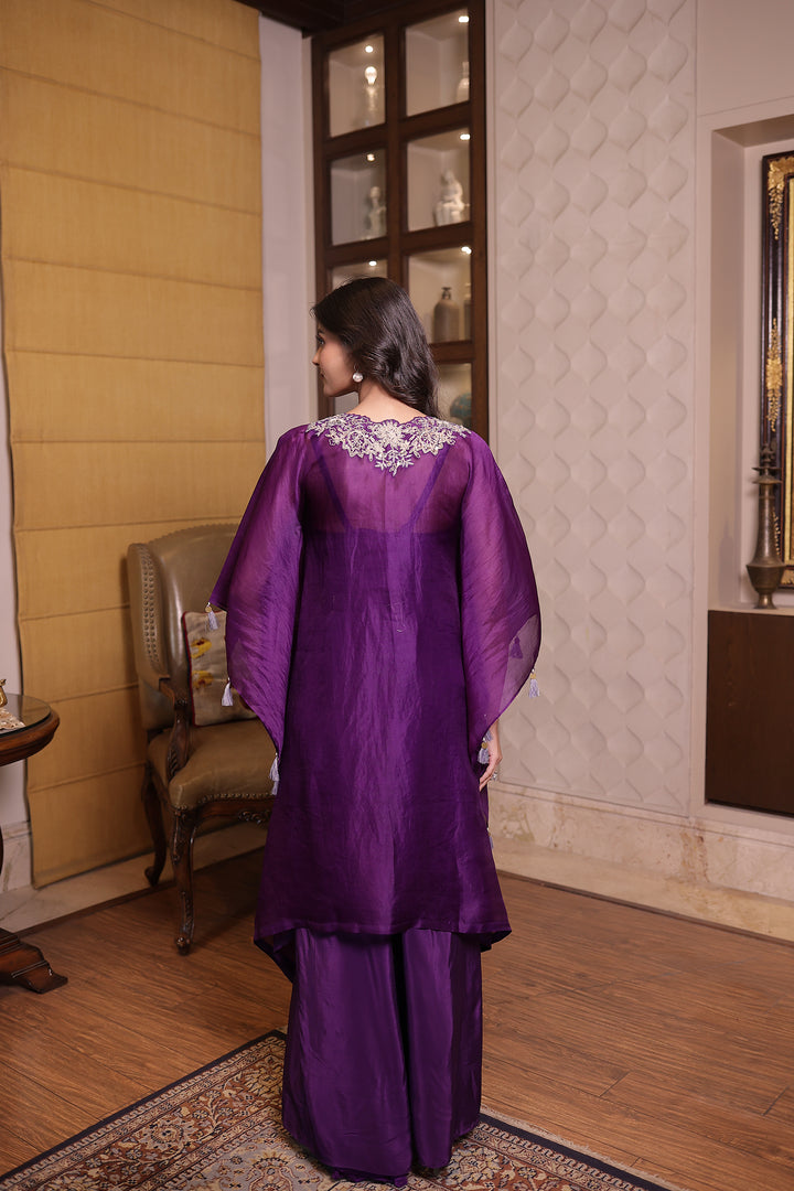 Purple Elegant Silk Kaftan with Sequins and Thread work