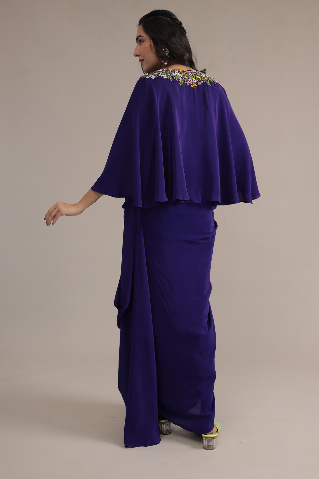 Purple Crepe silk Kaftan with Thread and Zardozi work