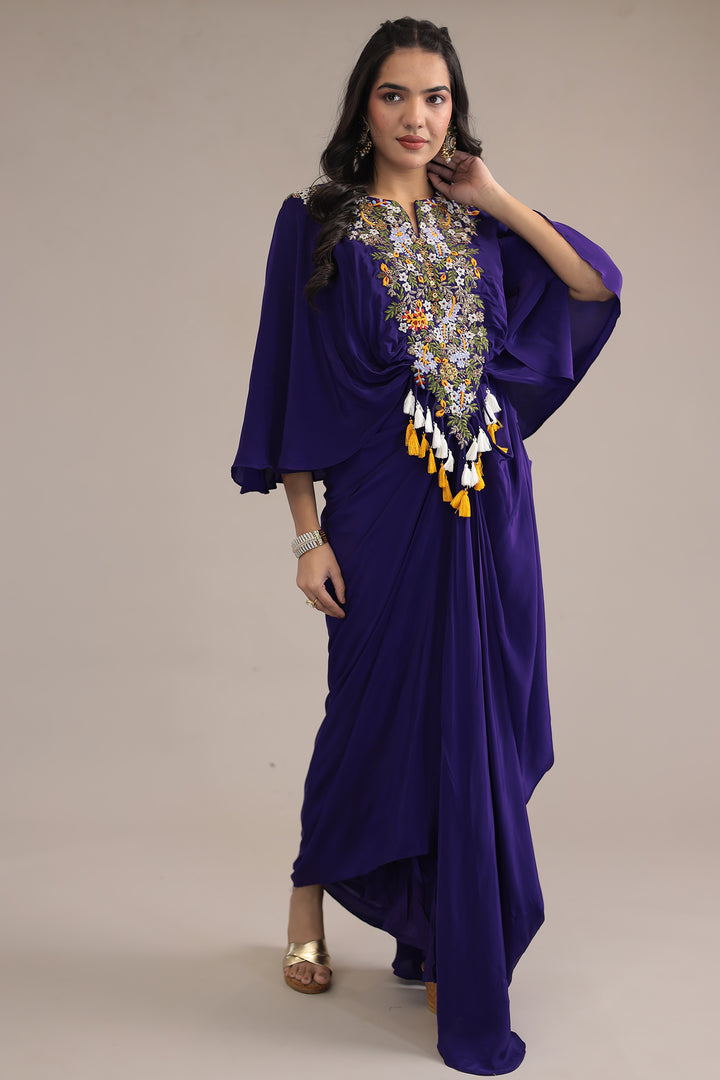 Red Crepe silk Kaftan with Thread and Zardozi work