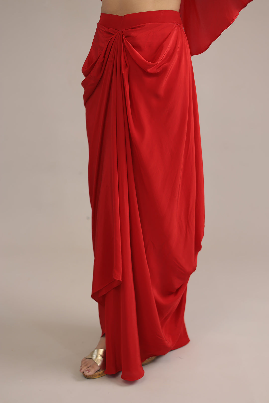 Red Crepe silk Kaftan with Thread and Zardozi work