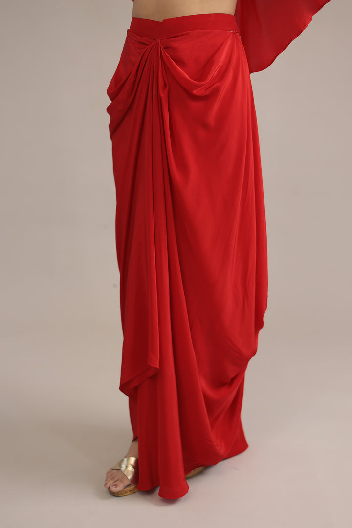 Red Crepe silk Kaftan with Thread and Zardozi work