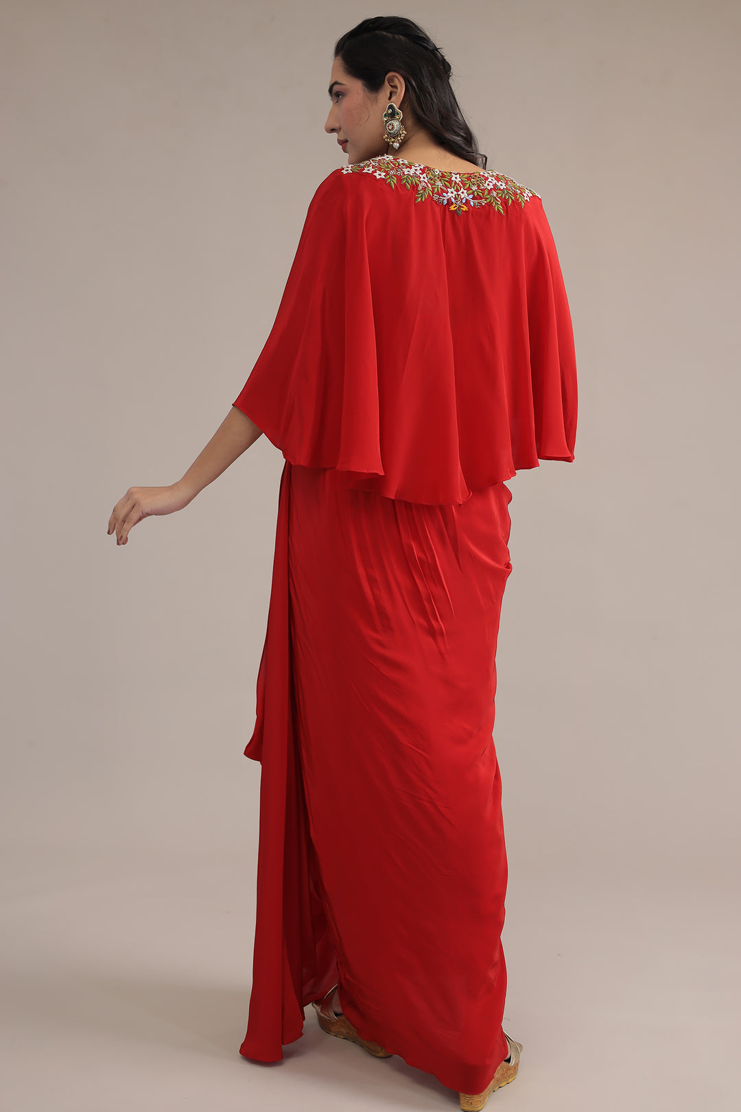 Red Crepe silk Kaftan with Thread and Zardozi work