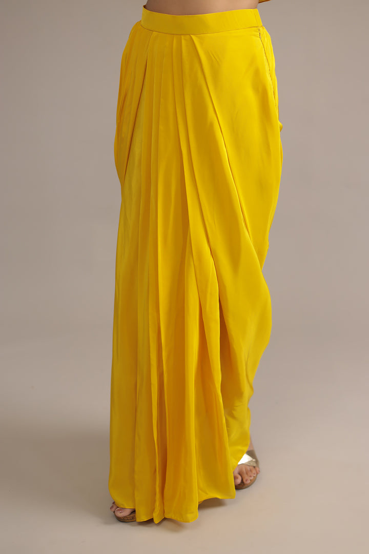 Yellow Crepe silk Kaftan with Pearl, Thread and Zardozi work