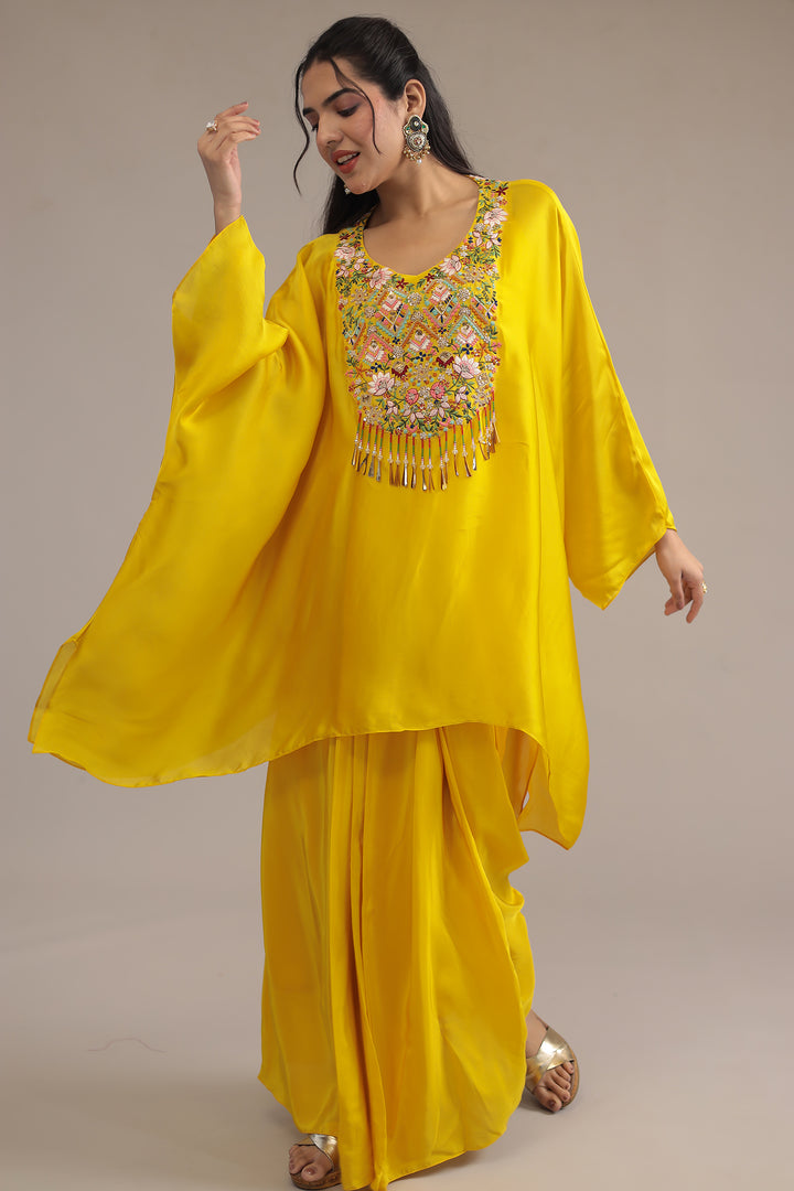Yellow Crepe Silk Kaftan 